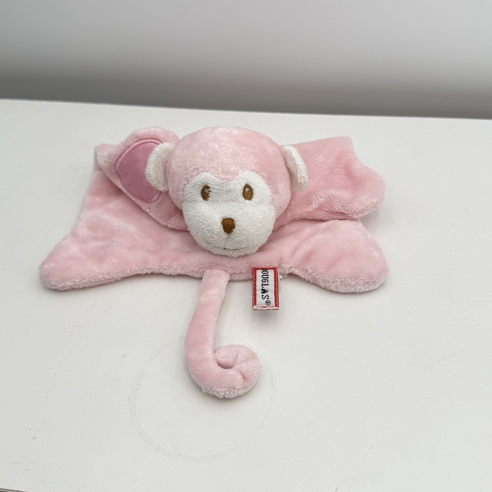 Pink Douglas Baby Monkey Head Tail Lovey Plush Security Blanket Satin Paw EUC